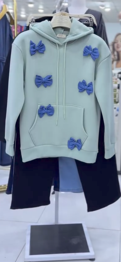 Trendy bow style hoodie with pent 🥰